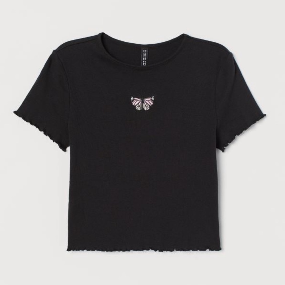 H&M Black/Butterfly Crop Top